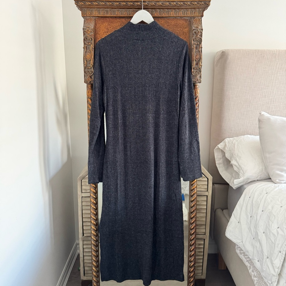 Cozy Daily Practice by Anthropologie Soft Turtleneck Side-Slit Dress Charcoal